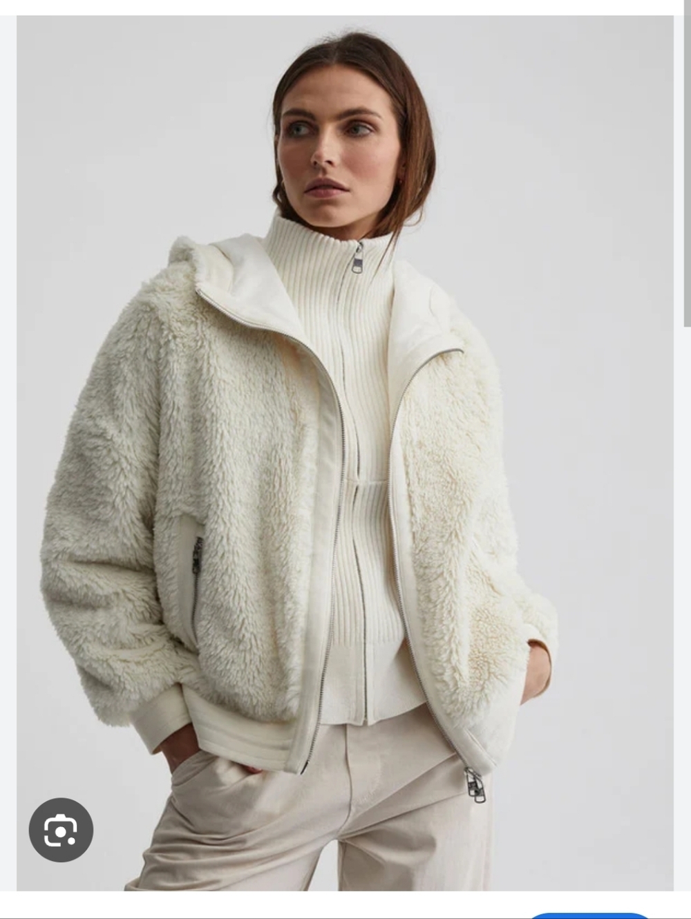Women's Cream Faux-Fur Zip Jacket